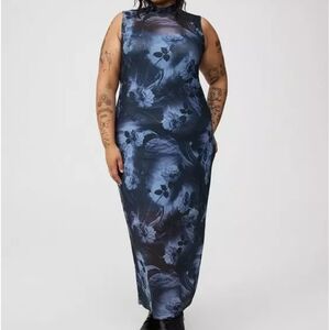 torrid Mock Neck Column Mesh Maxi Dress